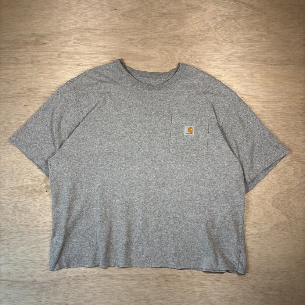 Carhartt Cotton Pocket Logo T-Shirt XL Loose Fit Gray Short Sleeve Crew Neck